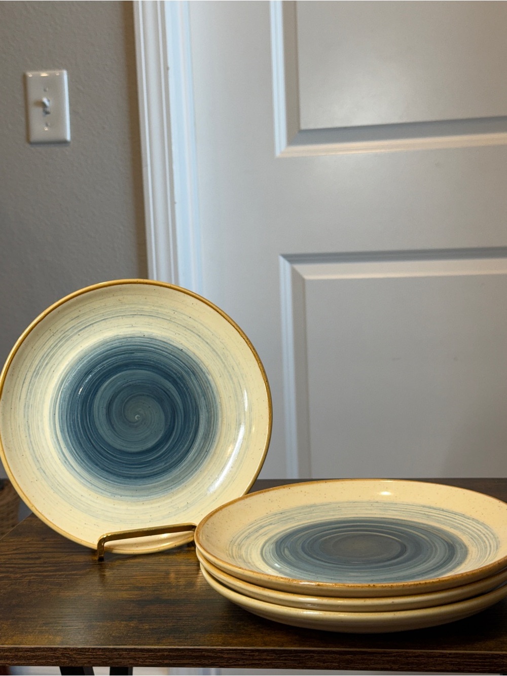 Gibson Everyday Blue Swirl Speckled Stoneware Plates Set of 4 – 8” Rustic